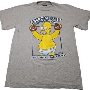 Vintage Homer Simpson Donut Curl Exercise T-Shirt Men's Medium Changes 2002